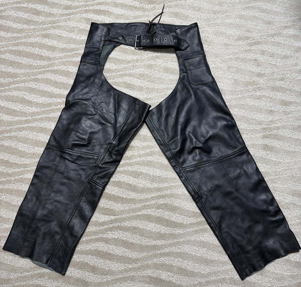 River Road Biker Pants 2XL Black Leather Riding Motorcycle Chaps Unisex